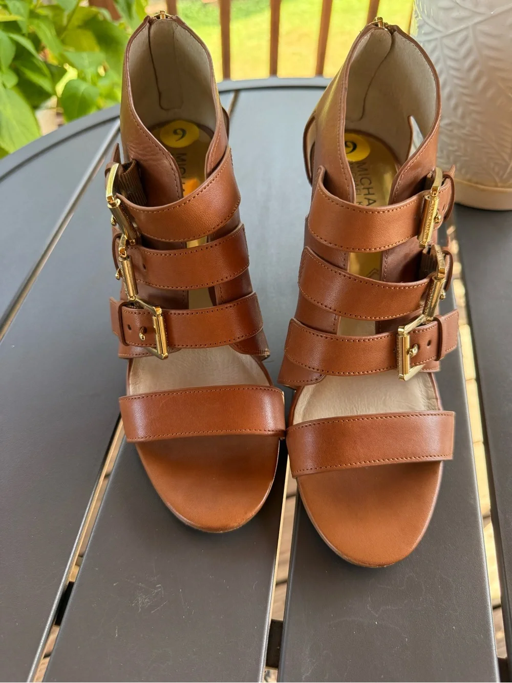 Michael Kors Cognac Leather Strappy Buckle Heels